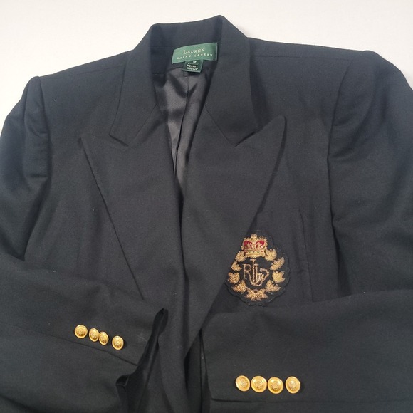 Lauren Ralph Lauren Jackets & Blazers - Vintage Lauren Ralph Lauren Black Double Breasted Wool Crest Logo Blazer Size 16